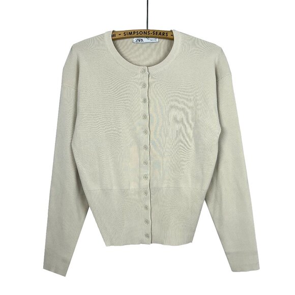 Zara Cream Long Sleeve Button Up Fine Knit Cardigan | Size Medium - Picture 1 of 5